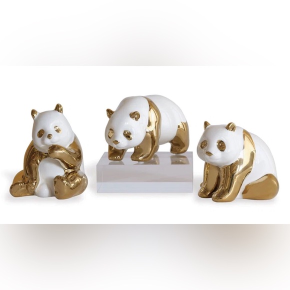Genuine 24k Gold Handpainted Porcelain Panda Sculptures